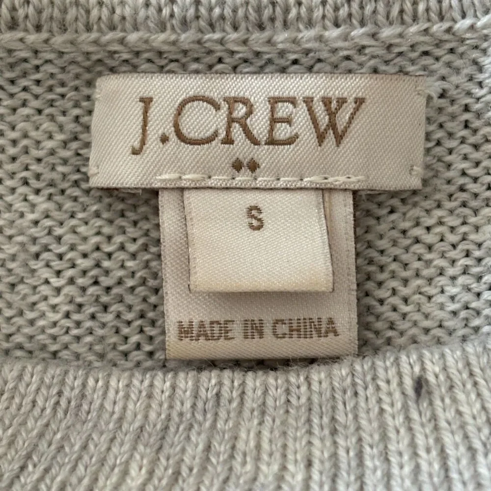 J.Crew Women S Oatmeal Merino Wool Blend Cropped Sweater Crochet Lace Trim #22